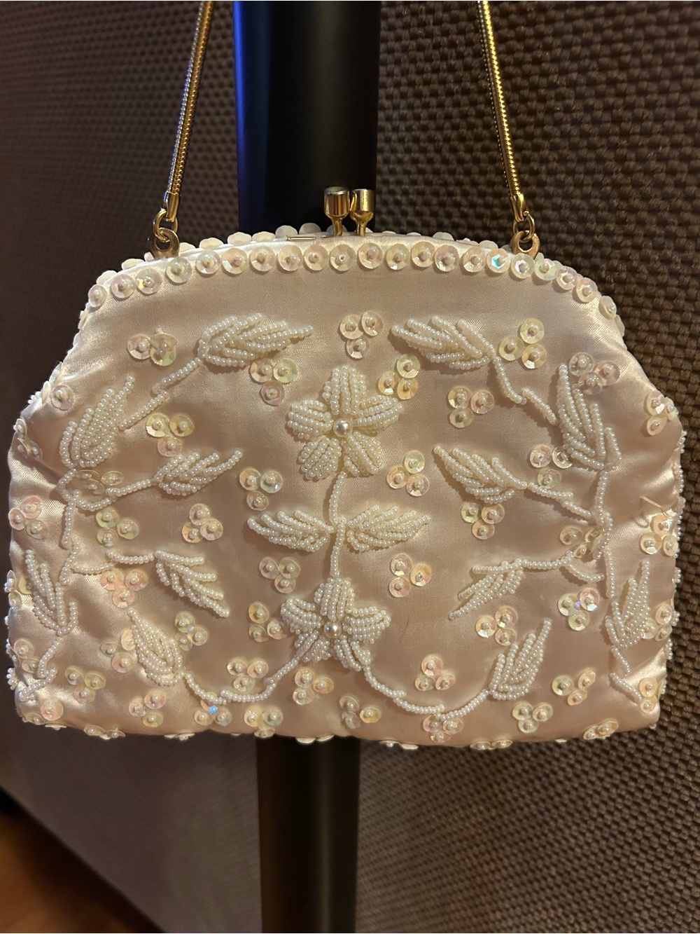 Vintage Luxury Ivory Evening Clutch Purse with Pearl Beading